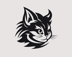 cat face head black and white