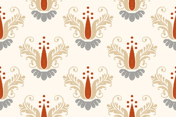Ikat floral paisley embroidery on white background. Traditional ethnic ikat, aztec abstract vector pattern, seamless pattern in tribal, folk embroidery and mexican style.