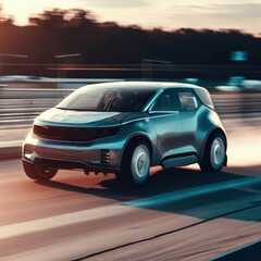 Obraz premium Electric cars run on the road at speed, alternative energy vehicles.generative AI