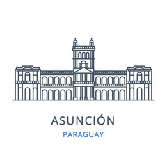 Fototapeta premium Asunción, Paraguay. Vector illustration of Asuncion in the country of Paraguay. Linear icon of the famous, modern city symbol. Cityscape outline line icon of city landmark on a white background. 