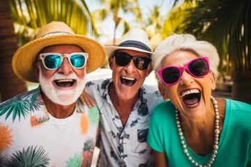 Fotobehang Happy senior friends laughing and having fun on vacation © wolfhound911