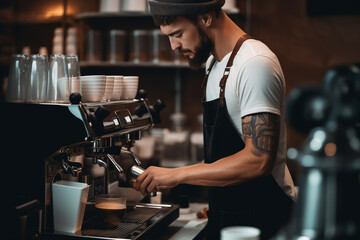 Professional barista making coffee