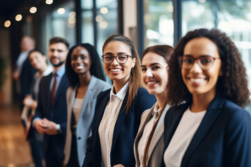 Cheerful job applicants standing in a waiting area