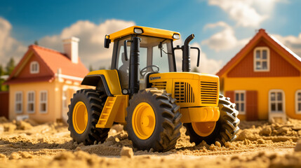 Obraz na płótnie Canvas Yellow tractor levels the ground