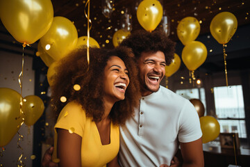 Couple at a party announcing their marriage