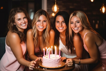 Beautiful woman celebrating her birthday with her friends