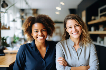 Female entrepreneurs smiling at the camera