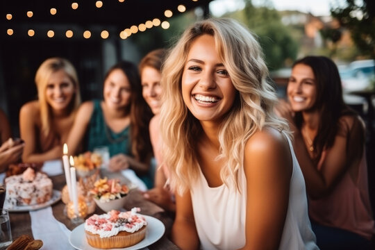 Beautiful woman celebrating her birthday with her friends
