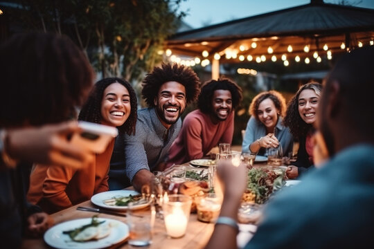 Man with friends taking selfie with his smart phone