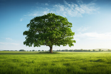 Beautiful tree in the middle of a field covered with grass
