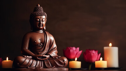 Buddha in meditation with lotus flower. 
