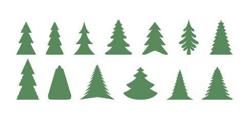 spruce trees. collection of variants of fir tree silhouette illustrations.