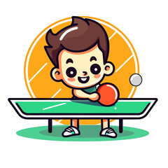Table tennis, player with racket and ball. Ping pong sports matches. cartoon vector illustration.