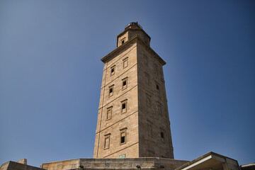Roman lighthouse known as the Tower of Hercules, being the only Roman lighthouse and the oldest in the world in operation. Concept architecture, lighthouse, coast, shipwreck.