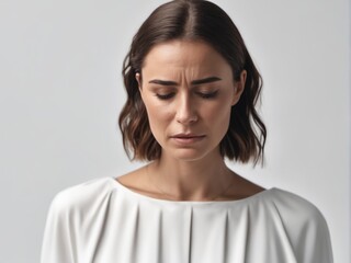 Fototapeta premium Sad desperate grieving crying woman with tears eyes during trouble,