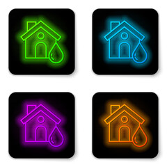Glowing neon line House flood icon isolated on white background. Home flooding under water. Insurance concept. Security, safety, protection, protect concept..