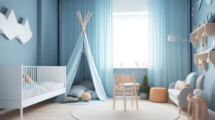 Kids bedroom mock up interior, Scandinavian style. 