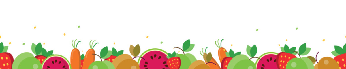 Fruit seamless pattern with horizontal border. Colorful sweet, bright design.