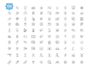Set of vector line business and finance icons in flat design with elements for mobile concepts and web apps. Collection modern infographic icons. Big UI icon set in a flat design. Thin outline icons.