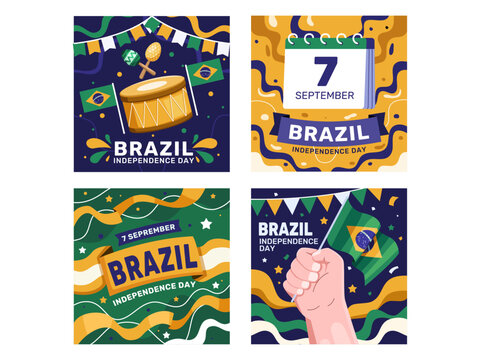Design Set collection Brazil Independence Day. Perfect for creating eye-catching greeting cards, posters, banners, etc. The collection features a dynamic blend of element capture pride and history.