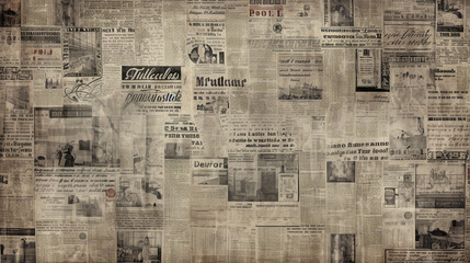 background with old newspapers pasted on the wall. Generative Ai. 