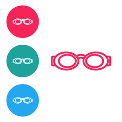 Red line Glasses for swimming icon isolated on white background. Swimming goggles. Diving underwater equipment. Set icons in circle buttons. Vector