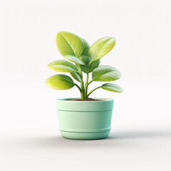 Flower plant in pot 3D rendering, beautiful houseplant.