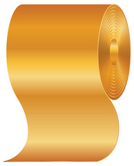 Golden toilet paper isolated on white background.  Fun  illustration.