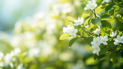 cherry blossom branch after rain on a blurred background. Generative Ai. 