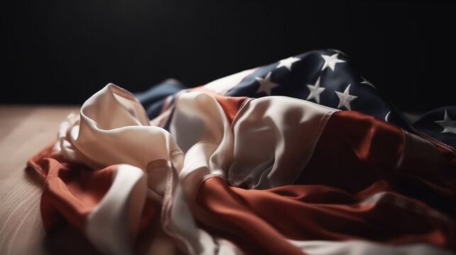Closeup of ruffled American flag. 