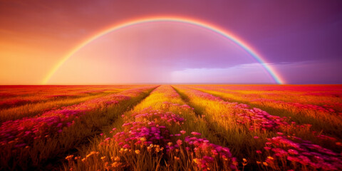 A beautiful rainbow over a natural landscape - Generative AI