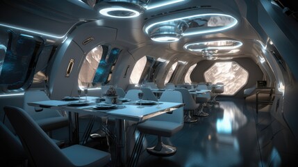 Fototapeta premium Sci-fi futuristic restaurant of the future