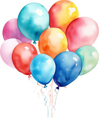 Balloons in the style of watercolor on a white background.
