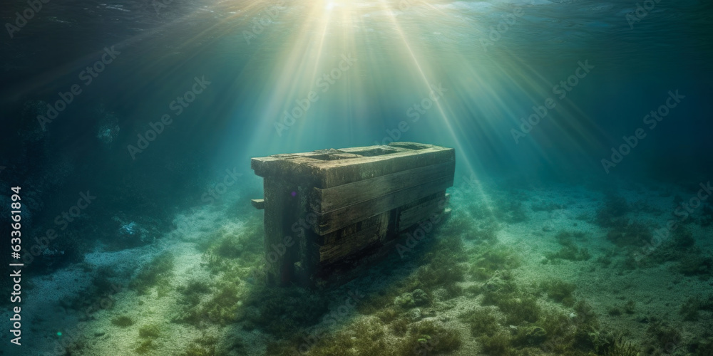 Poster searching for a treasure on the button of the ocean - generative ai