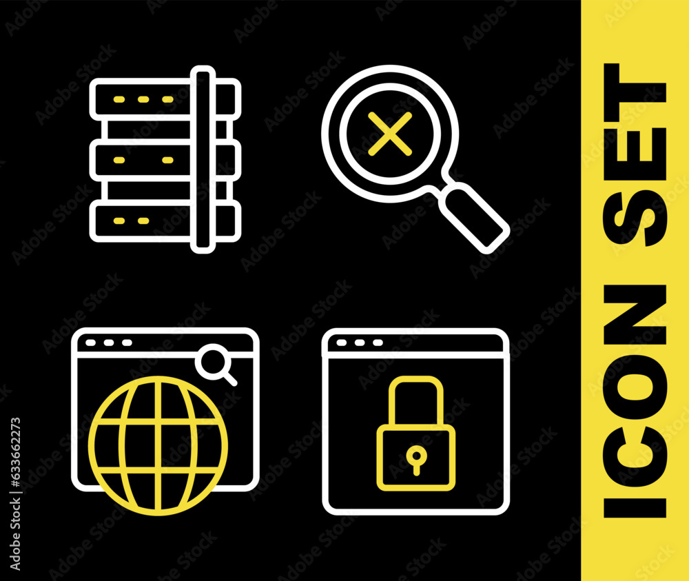 Poster set line magnifying glass and delete, secure your site with https, ssl, search engine and server ico