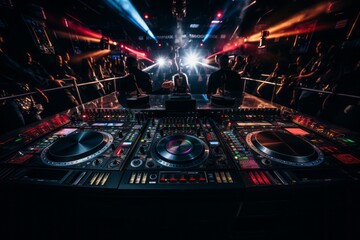 Fototapeta na wymiar DJ Booth With Decks And Mixers, Generative AI