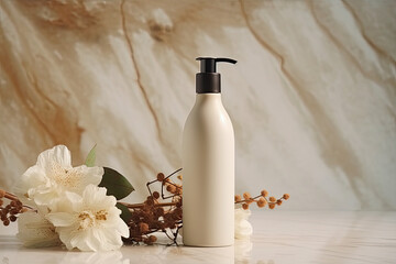 Obraz na płótnie Canvas Aesthetic minimalist beauty care therapy concept. Spray bottle, cream, skincare