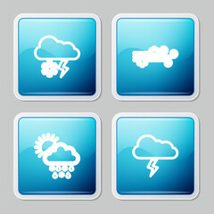 Set line Cloud with snow and lightning, Wind, snow, rain, sun and Storm icon. Vector