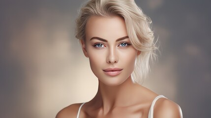Blonde woman with amazing skin and perfect complexion in a beauty spa - obrazy, fototapety, plakaty