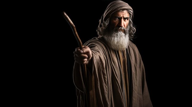 Black background prophet with staff blank space