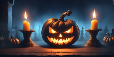 Halloween pumpkin with candles, generative ai