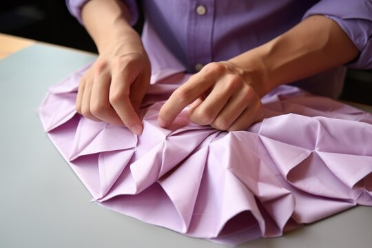 close-up of a folding technique with a shirt in progress