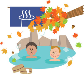 ポップでオシャレな人物　インバウンド　秋の温泉　男湯