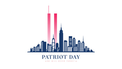 911 Patriot Day, New York skyline. NYC card design. 2 red stripes in form of twin towers. Design template for background, banner, card.