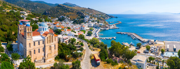 Naklejka premium Agios Kirikos village is the capital of Ikaria island, Greece.
