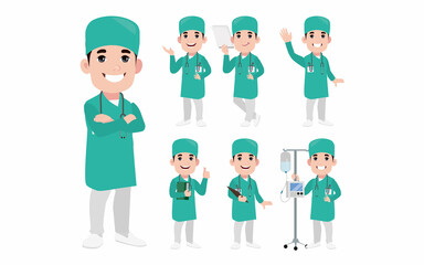 Set of doctor with different poses