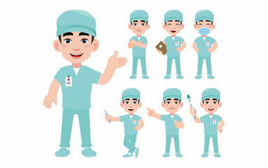 Set of doctor with different poses