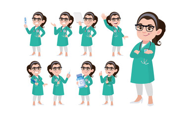 Set of doctor with different poses