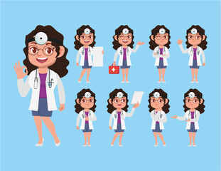 Set of doctor with different poses