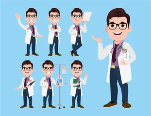 Set of doctor with different poses